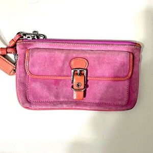 Vintage Y2K Coach Wristlet Barbie Pink Suede Patent Leather Trim 8" x 4" Bratz